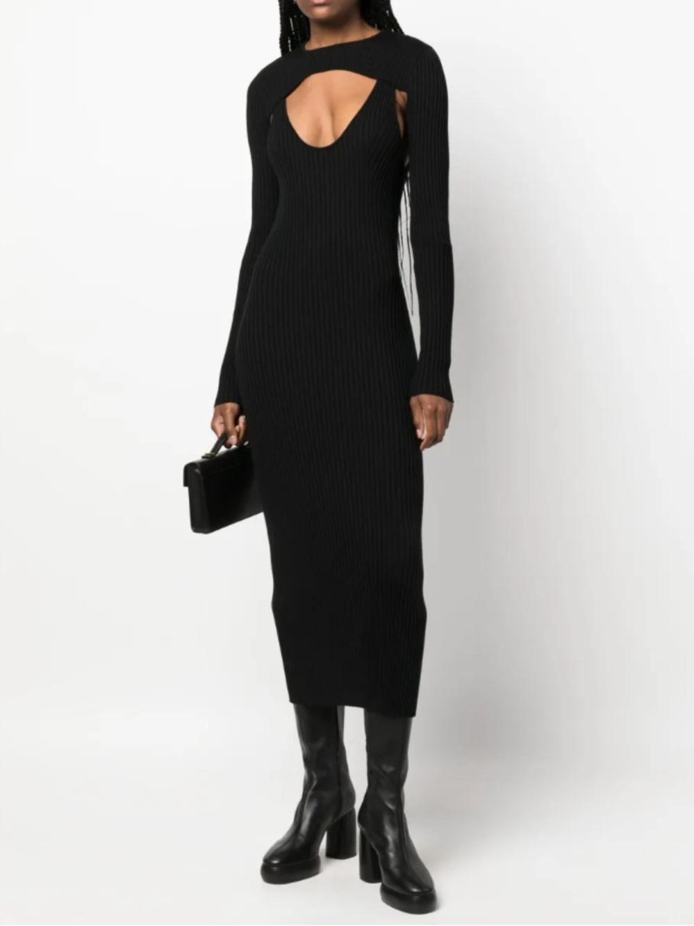 Wolford x Simkhai Contoured Ribbed Knit Black Midi Dress NWT Size Small